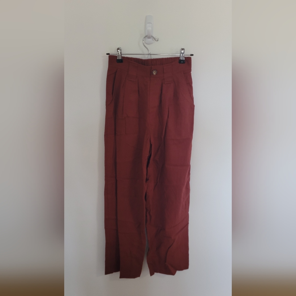Wild Fable Dusty Rose Highwaisted Pleated Wide-leg Linen Blend Trousers in XS